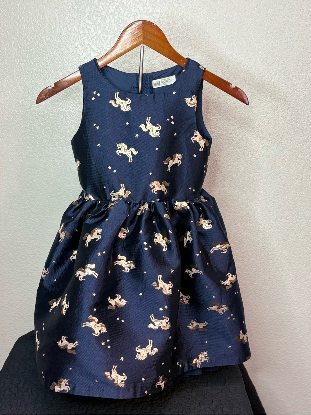 H&M Navy Dress with Gold Unicorn Print